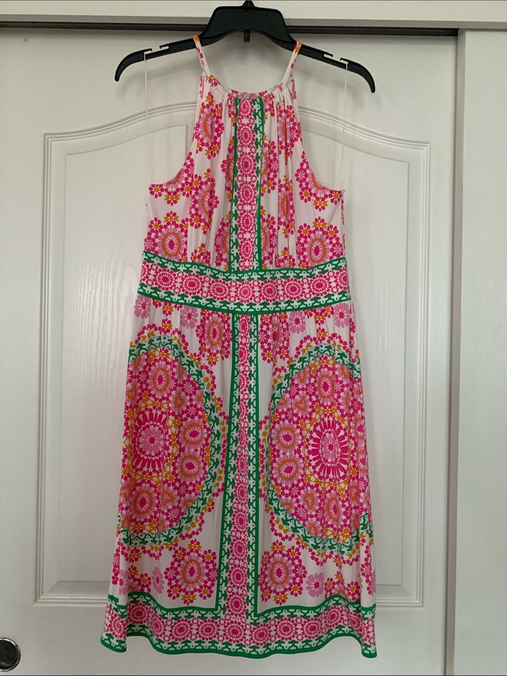 London Times Pink & Green Floral Sleeveless Dress